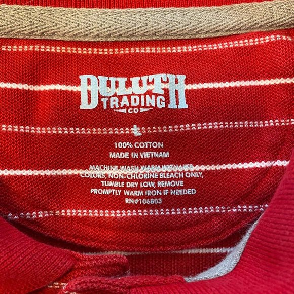 Duluth Trading Company Polo Shirt Large Mens Red Stripe Short Sleeve Longtail L - Picture 8 of 8